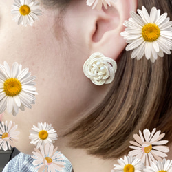 水引アクセサリー 2way パール赤小花と玉結び ピアス（スタッド・一粒