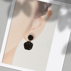 水引アクセサリー 2way パール赤小花と玉結び ピアス（スタッド・一粒