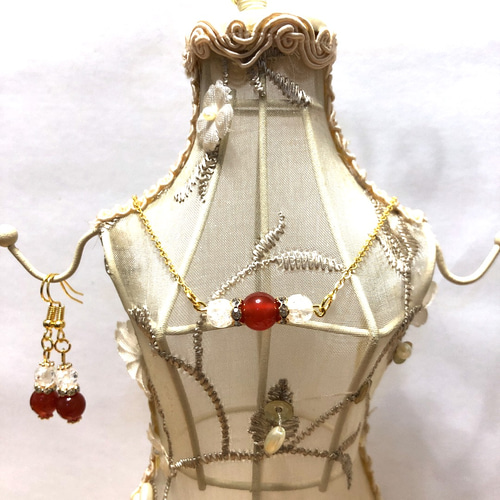 7月誕生石カーネリアンシンプルアクセサリーセット ネックレス 