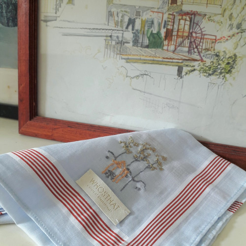 無料のカスタム手刺繍文字手刺繍先染め綿ハンカチ-中国庭園香港と台湾 