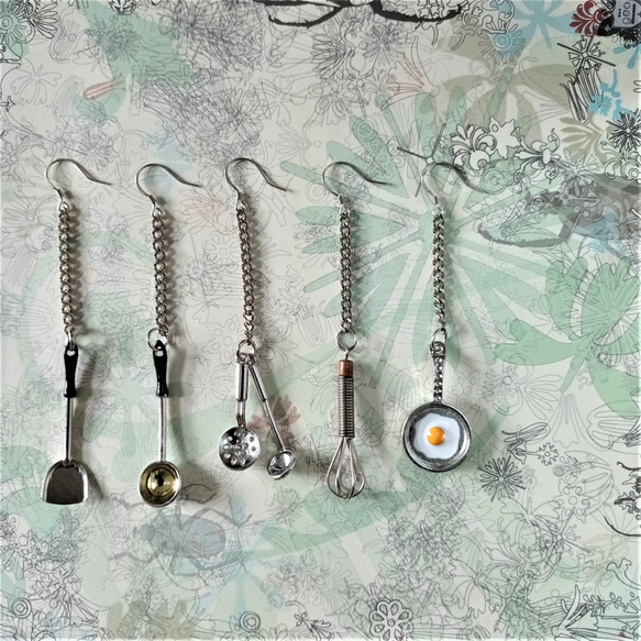 隨意搭配 玩味耳環糸列 廚具套裝 925純銀耳針耳環 第1張的照片