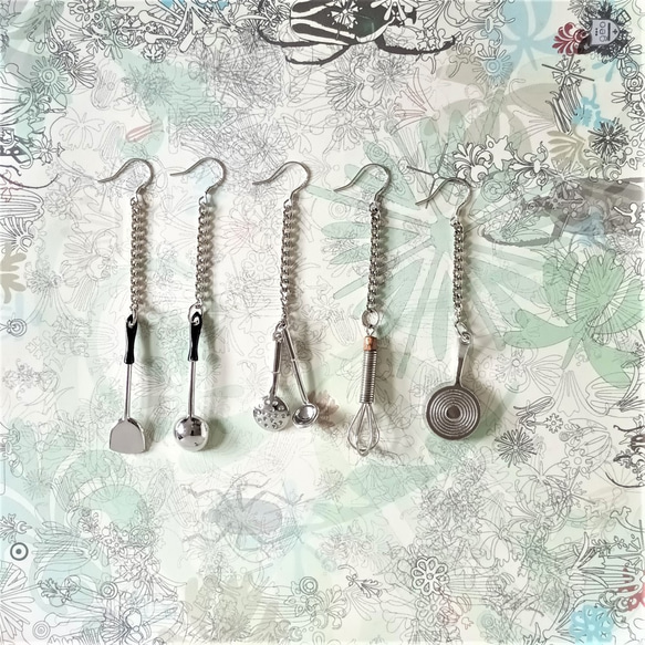 隨意搭配 玩味耳環糸列 廚具套裝 925純銀耳針耳環 第2張的照片