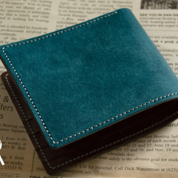 【受注製作】イタリアンレザー　プエブロ+マヤ　手縫い二つ折り財布　ブルーブラウン 1枚目の画像