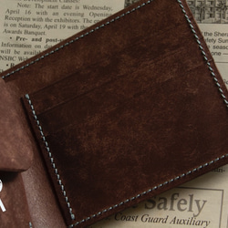 【受注製作】イタリアンレザー　プエブロ+マヤ　手縫い二つ折り財布　ブルーブラウン 3枚目の画像