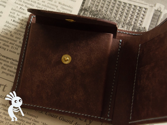 【受注製作】イタリアンレザー　プエブロ+マヤ　手縫い二つ折り財布　ブルーブラウン 4枚目の画像