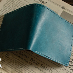 【受注製作】イタリアンレザー　プエブロ+マヤ　手縫い二つ折り財布　ブルーブラウン 5枚目の画像