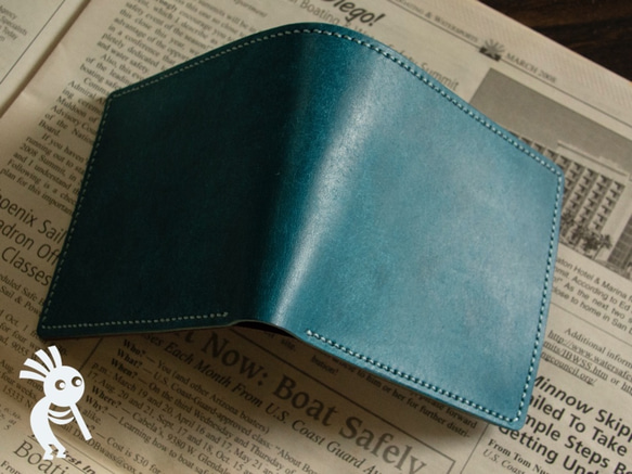 【受注製作】イタリアンレザー　プエブロ+マヤ　手縫い二つ折り財布　ブルーブラウン 5枚目の画像