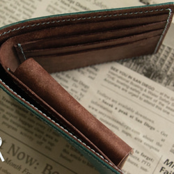 【受注製作】イタリアンレザー　プエブロ+マヤ　手縫い二つ折り財布　ブルーブラウン 6枚目の画像