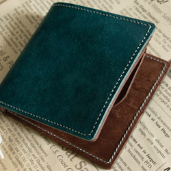 【受注製作】イタリアンレザー　プエブロ+マヤ　手縫い二つ折り財布　ブルーブラウン 7枚目の画像