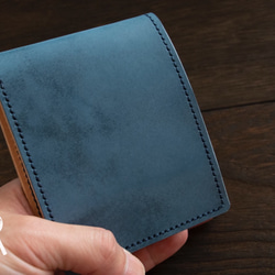 栃木レザー　手縫い二つ折り財布　ブルー 8枚目の画像