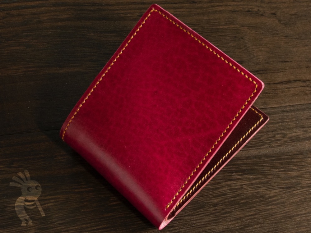 ベルギー産ルガトショルダー　アザレアピンク+ワイン　二つ折り財布