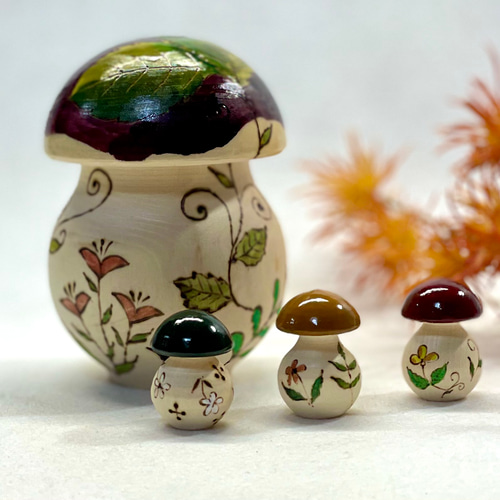 ロシア雑貨☆マッシュルーム型box キノコの小物入れ マトリョーシカ