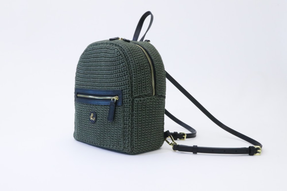 URBAN STYLE – Zip Backpack 拉鍊小背包, 聚脂纖維繩鈎織, 皮手挽及肩帶 第3張的照片