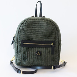 URBAN STYLE – Zip Backpack 拉鍊小背包, 聚脂纖維繩鈎織, 皮手挽及肩帶 第2張的照片