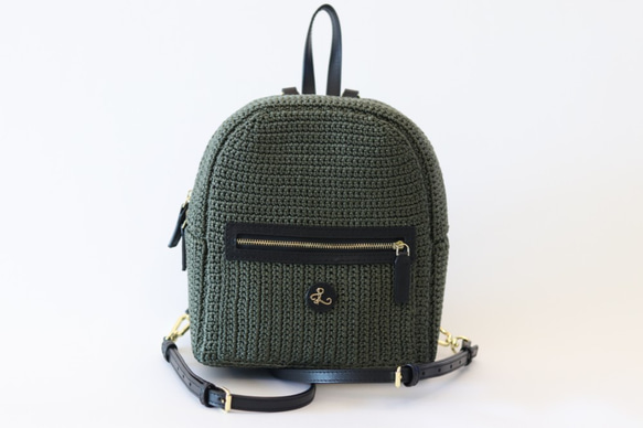 URBAN STYLE – Zip Backpack 拉鍊小背包, 聚脂纖維繩鈎織, 皮手挽及肩帶 第2張的照片