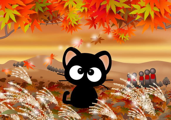 A4イラスト147 秋風と黄昏りっちー君 イラスト ふくはらしゅんじ