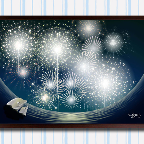 フレームイラスト「夏色花火」A3 イラスト ふくはらしゅんじ 通販