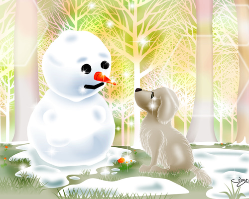A4イラスト106 ラストスノーマン イラスト ふくはらしゅんじ