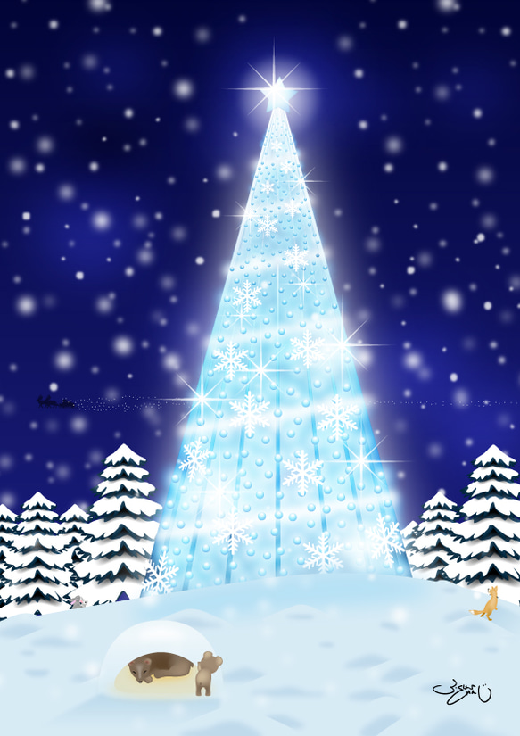 A4イラスト139　Blue Light Christmas 1枚目の画像