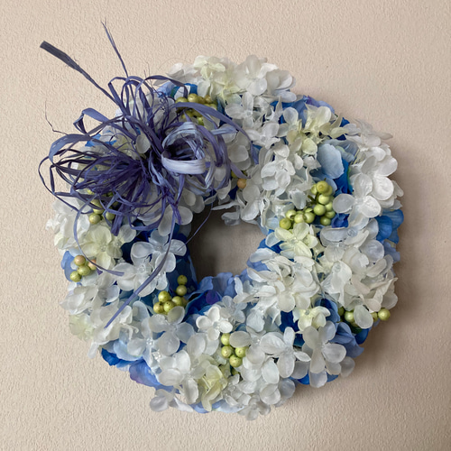 ふんわり紫陽花リース アーティフィシャル Blue&white アートフラワー  
