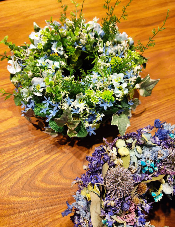 ナチュラルな造花　blueリース 5枚目の画像