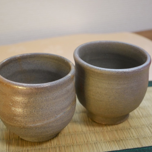 備前焼 ひだすき 陶器 湯飲み 2個セット 備前焼湯呑セット（桐箱付き