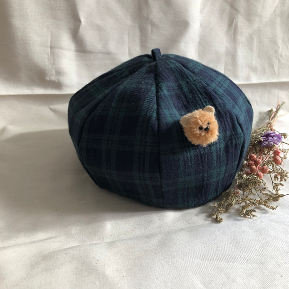 秋のほっこりベレー帽　ぽんぽんブローチ 5枚目の画像