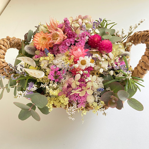 ドライフラワー フラワーバスケット 春色 花籠 ドライフラワー  