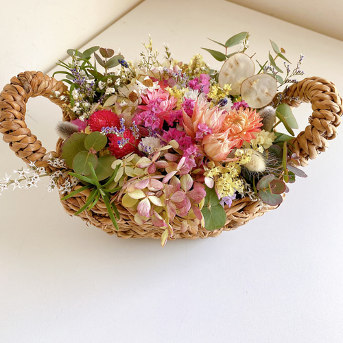 ドライフラワー フラワーバスケット 春色 花籠 ドライフラワー  