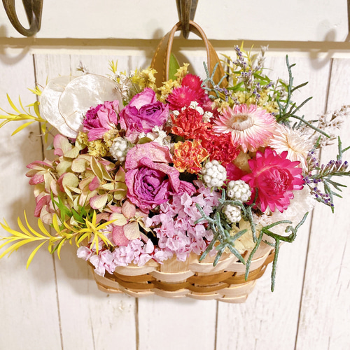 ドレスデン フラワーバスケット　プレート　花籠 ドライフラワー フラワーバスケット 花籠 壁掛け用 母の日にも ドライ