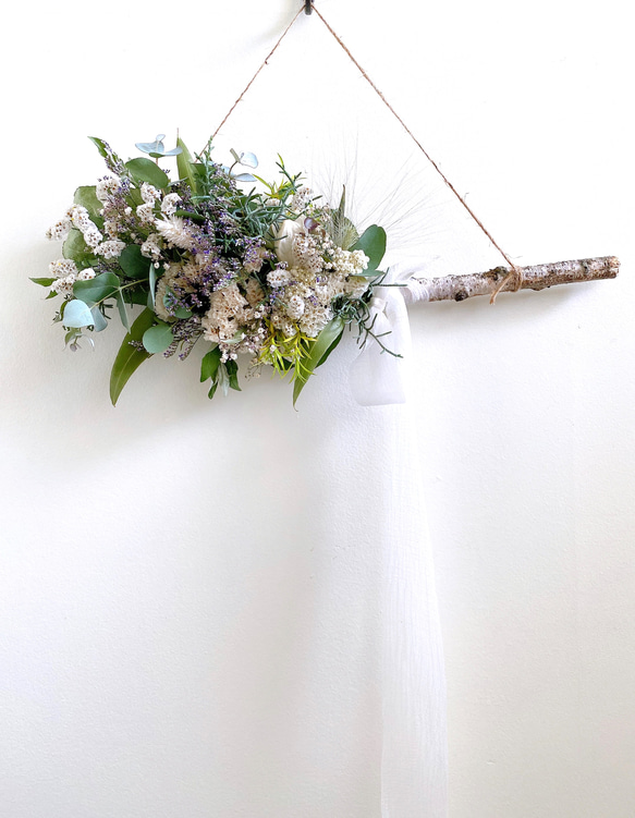 ドライフラワー 白樺スワッグ White Birch 横長スワッグ ドライ