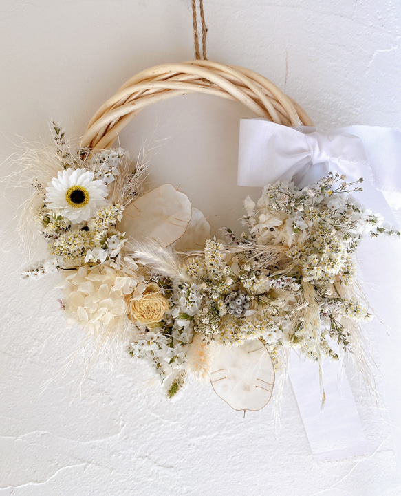 ドライフラワー White flower ハーフムーン リース リース