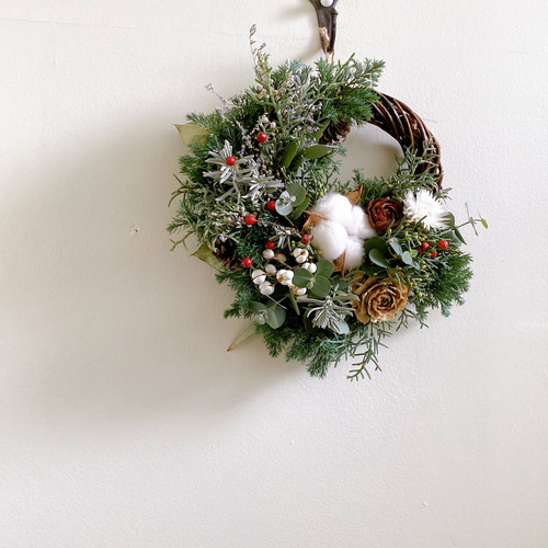 針葉樹と木ノ実のクリスマスハーフリース☆冬リース 針葉樹と木ノ実のクリスマスハーフリース☆冬リース 針葉樹の秋冬