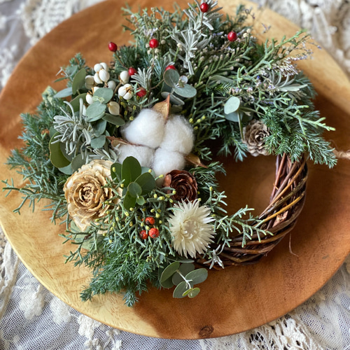 針葉樹ハーブが香るクリスマスリース bluegreen ウィンターリース  