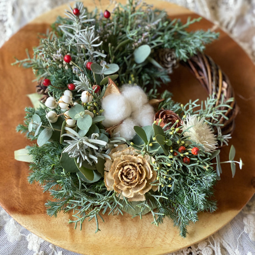 針葉樹ハーブが香るクリスマスリース bluegreen ウィンターリース