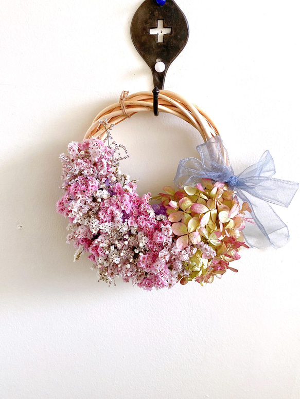 ドライフラワー パステルカラー ハーフリース 水無月紫陽花 リース