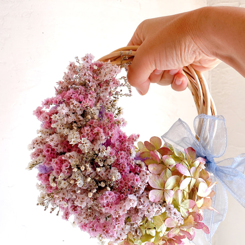 ドライフラワー パステルカラー ハーフリース 水無月紫陽花 リース