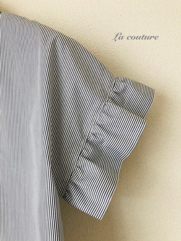 袖フリルプルオーバー / コットン　gray Stripe 5枚目の画像