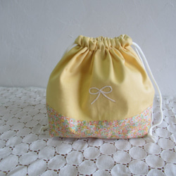 ハンドメイド給食袋フリル巾着花柄黄色女の子