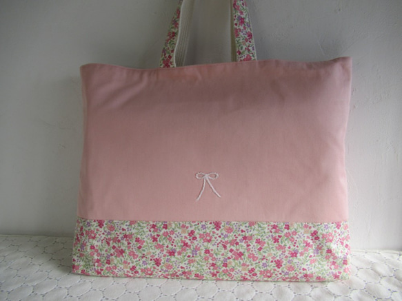 入園入学6点セット　ピンク花柄３　リボン刺繍つき 2枚目の画像