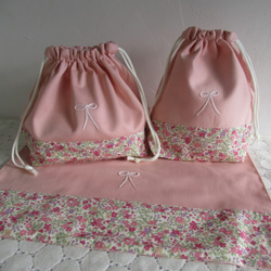 入園入学6点セット　ピンク花柄３　リボン刺繍つき 3枚目の画像
