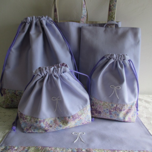 お名前刺繍】 入園入学セットレッスンバッグ女の子リボンパープル