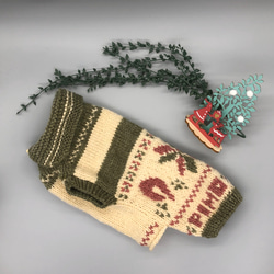 ワンコ　クリスマスカラー　カウチン風手編みセーター　 5枚目の画像