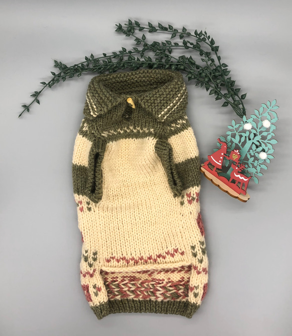 ワンコ　クリスマスカラー　カウチン風手編みセーター　 6枚目の画像