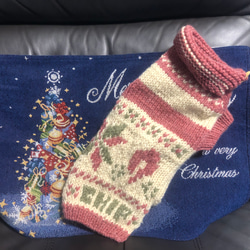 ワンコ　クリスマスカラー　カウチン風手編みセーター　 9枚目の画像