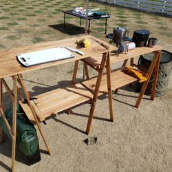 キッチンテーブル　折り畳みテーブル　アウトドア　木製　軽量　キャンプ　マルシェ 1枚目の画像