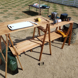 キッチンテーブル　折り畳みテーブル　アウトドア　木製　キャンプ　マルシェ　 1枚目の画像