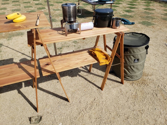 キッチンテーブル　折り畳みテーブル　アウトドア　木製　キャンプ　マルシェ　 3枚目の画像