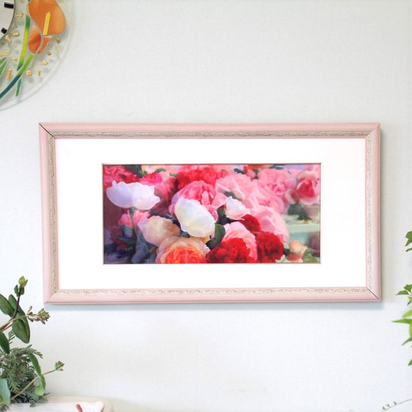 一点もの】【原画】【花の絵】「バラ」 パステル画 絵画（額付き）