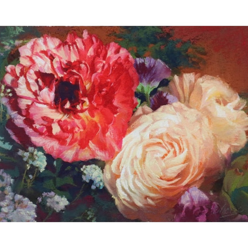 一点もの】【原画】【花の絵】「ラナンキュラス」 パステル画 （絵画